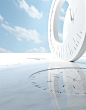 Abstract wallpaper time clock white space, in the style of detailed skies, symbolic props, arched doorways, anamorphic lens, high-angle, michael heizer, norman foster