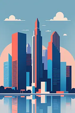 矢量现代大都市城市剪影扁平插画图片