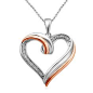 Diamond Accent Curly Heart Pendant in Sterling Silver and 10K Rose Gold