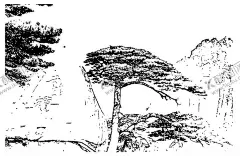 迎客松黑白矢量图 【酷图网】黄山迎客松,迎客松矢量,迎客松线稿,迎客松素描,风景矢量,奇石,古树,线描,矢量,自然景观,自然风光,设计,底纹边框