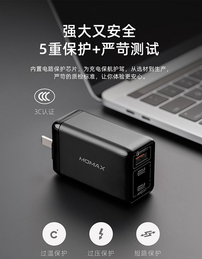MOMAX摩米士65W氮化镓充电器GaN...