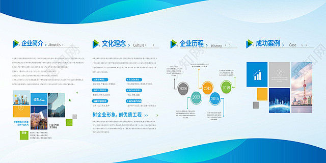 蓝色简约公司简介企业文化墙展板宣传栏文化...