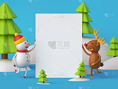 贺卡,消息,卡通,模板,空白的,鹿,雪人