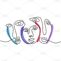 一行艺术抽象的女性面孔。当代简约主义风格。时尚平面设计。矢量图解。适合海报，墙面艺术，印刷品，封面设