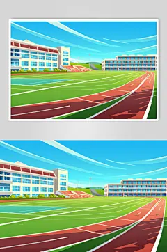 AI数字艺术扁平风校园球场操场插画-众图网