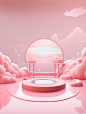 A clear circle with some ripples on the surface c4d minimalist stage design soft and dreamy description serene atmosphere linear illustrations light pink and white