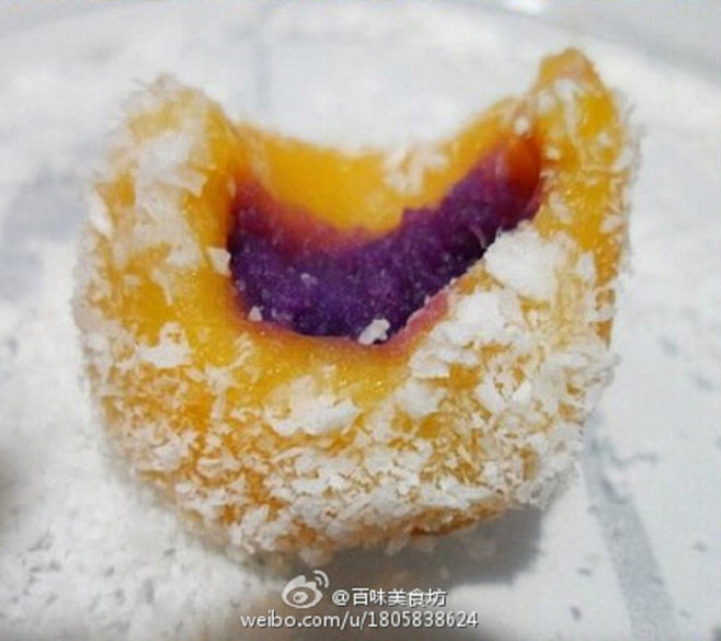 【椰香南瓜紫薯糍】1.南瓜、紫薯切小块蒸...