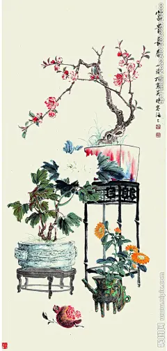 【大师孔小瑜国画作品 ---- 博古清供图】（富贵长春）