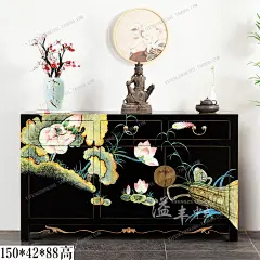 新中式实木茶水柜餐边柜彩绘漆柜手绘家具家用入门大容量多层鞋柜