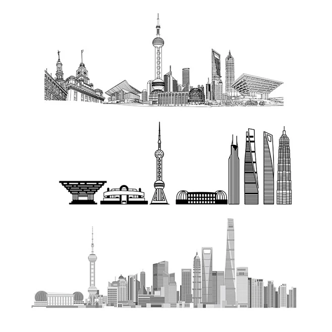 上海城市地标剪影建筑标志会展背景上海旅游景点AI矢量设计素材-花瓣网