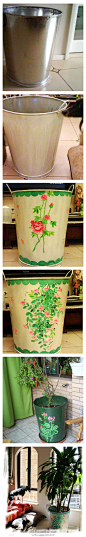 自己动手，DIY一个漂亮的铁皮桶。白铁桶是画了图去百铁铺打的，拿回家喷漆，然后画花，让后就可以种植了~~
