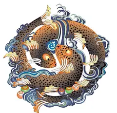 【佛教 · 八吉祥 】--- “ 又称佛教八宝，象征佛教威力的八种物象。作为佛教艺术的装饰，八吉祥简称罐、轮、花、盖、螺、伞、长、鱼。”