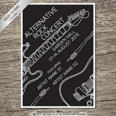 摇滚音乐会的海报 派对 一方面 模板 吉他 手绘 岩石 节 党的海报