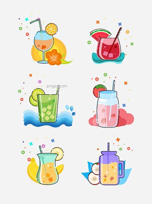 夏天饮料元素西瓜草莓橙子元素MBE插画图...