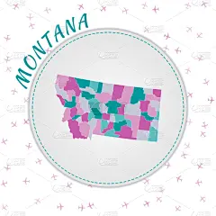 蒙大拿州,背景分离,边框,乡村风格,绘画插图,旅行者,圆形,鲜绿色,北,纸