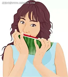 吃西瓜女孩插画AI|illustrator|韩国插画|韩国人物插画|卡通人物|卡通人物图片|漫画人物|美女人物|人物插画|人物素材|人物图片|少年儿童|矢量人物|矢量素材|运动人物