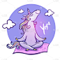 可爱的,瑜伽,独角兽,分离着色,白色,粉色,运动,幻想,图像,艺术