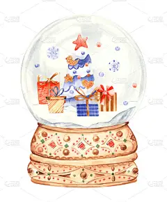 水彩画可爱的雪球插图.圣诞装饰品，圣诞礼物的概念贺卡，第一个圣诞节庆祝活动，幼儿园艺术