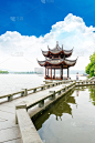 杭州,亭台楼阁,中国,远古的,西湖,垂直画幅,水,天空,美,旅行者