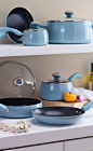 This robin's egg blue cookware set would make such a fun addition to your kitchen. Get it on sale now during our home sale! | Paula Deen signature 15-pc set: