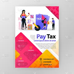 网上纳税商业海报与平面卡通插图。纳税传单商业小册子小册子杂志封面设计版面推广和营销空间，矢量打印模板