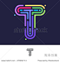 T letter line logo. Vector fingerprint design template elements