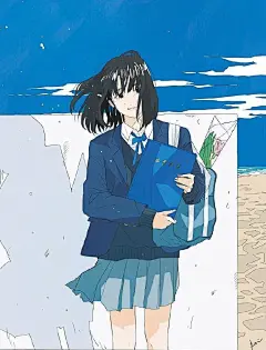 蓝白调的青春主题插画，作者采用冷色调描绘青春，却丝毫没有给人一种冷的感觉，整体画面效果非常治愈。
-
青春的色彩是蓝白色

插画师rei kato ​​​​