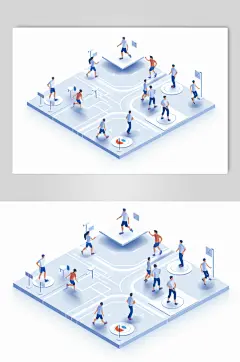 AI数字艺术扁平化多人运动场景插画