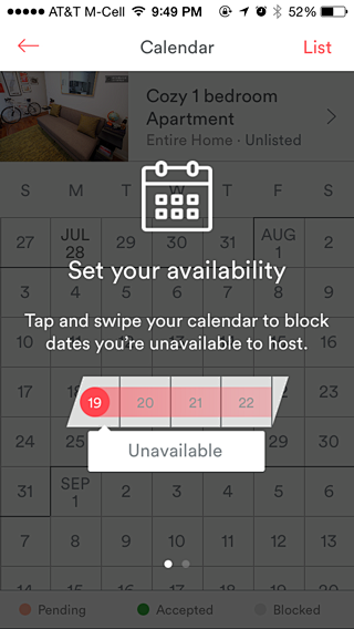 Airbnb iPhone calend...