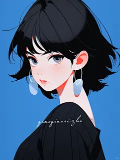 极简美学｜温柔女生插画头像｜蓝色系