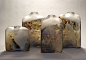 Landscape Bottles  by Holly Grace Blown glass with sand carved decoration: 