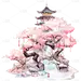 植物通用中国风中式粉色插画单棵樱花树元素素材