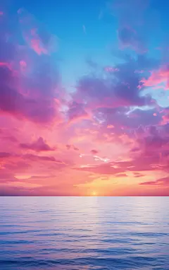 花朵油画山水海边日出日落草地壁纸