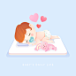 垫子 爱心 吸着奶嘴和小粉兔一起睡觉的宝宝 可爱宝宝插图插画设计AI ti087a22204