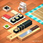 Voxel Food Table Series, Mauri Helme : A series of 3D art food creations in voxel form.