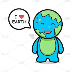 可爱的地球吉祥物人物说话爱地球卡通矢量图标插图。