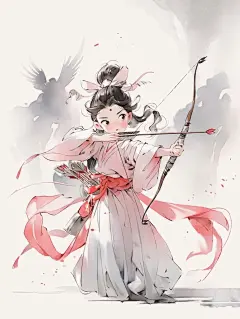 长相思｜小夭｜射箭｜水墨风插画｜AI｜咒语