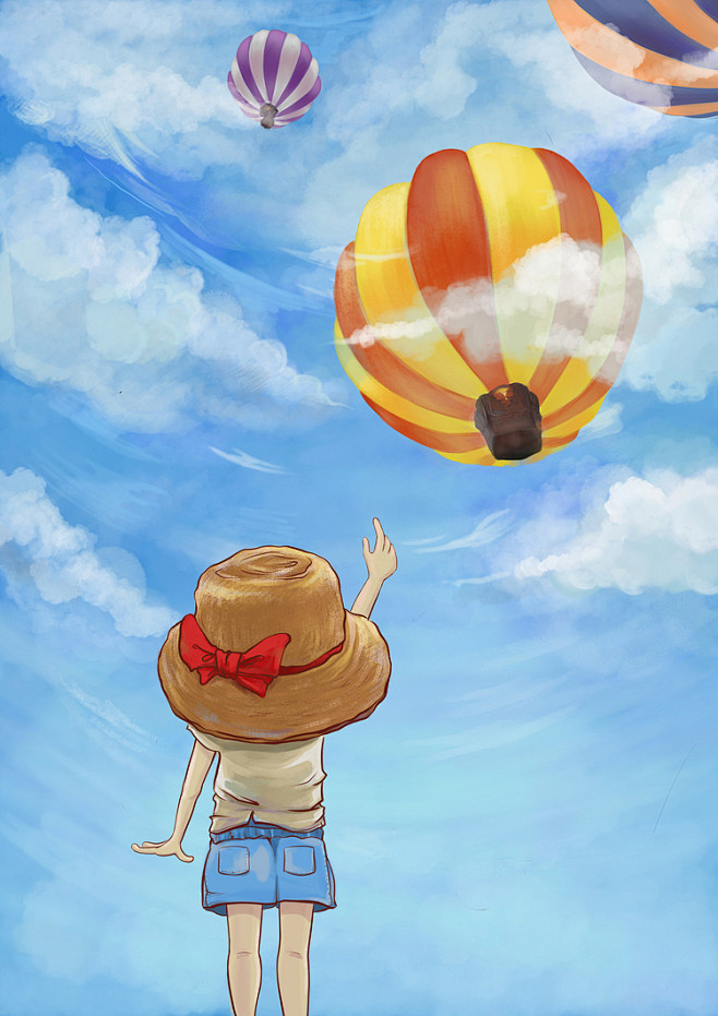 热气球-平凡的美丽_热气球,插画,云,天...