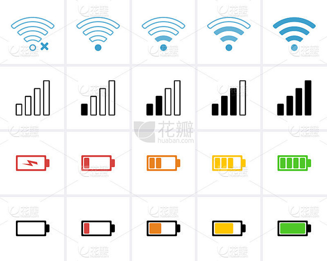 手机栏状态图标，电池图标，wifi信号强度。