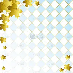 装饰啤酒节背景与纹理蓝色和白色的金色轮廓装饰金色枫叶方格