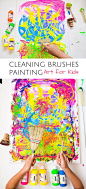 Cleaning Brushes Painting with Kids. Fun process art project for little ones with beautiful results!