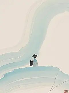 中国禅意水墨大师杰作，极简主义，大写意，大面积留白，象牙白背景，简单的画面上简单地画上一笔墨水，禅意，极小的人，极少的水墨淡彩，寥寥笔划，简到极致，意境空灵，简洁清心，极简水墨画，唯美至极，高品质细节，高分辨率，最佳品质，8K壁纸，