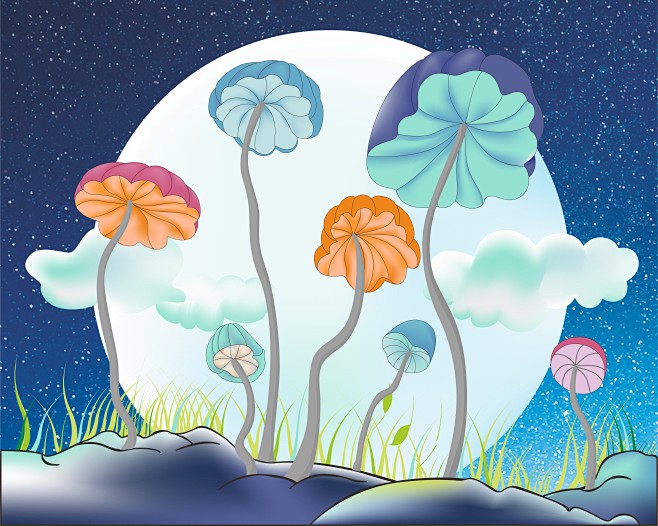 蘑菇#夜晚#装饰画#童话#唯美