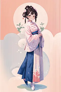 AI数字艺术扁平风格汉服女生插画-众图网