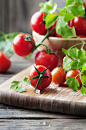 Fresh red tomato with green parsley : Fresh red tomato with green parsley, selective focus