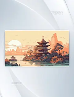扁平风城市建筑地标风景插画