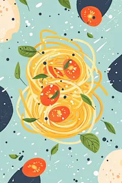 海鲜意面西餐插画绘画