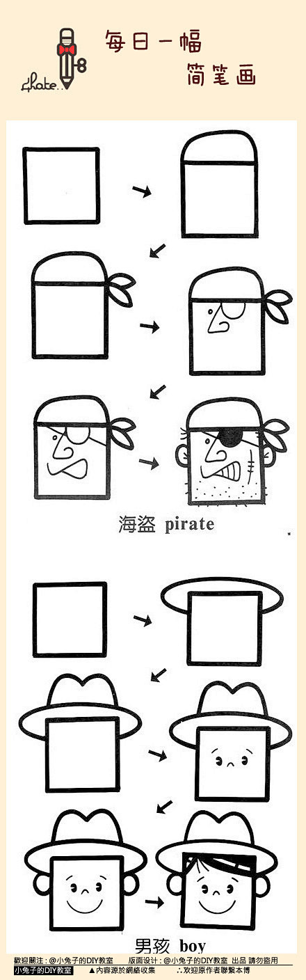 #每日一幅，简笔画#【小男孩】2种画法~