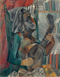 毕加索的抽象油画人物作品《弹奏曼陀林的女子》
