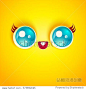 Vector illustration of cute yellow face. Kawaii face with blue eyes.